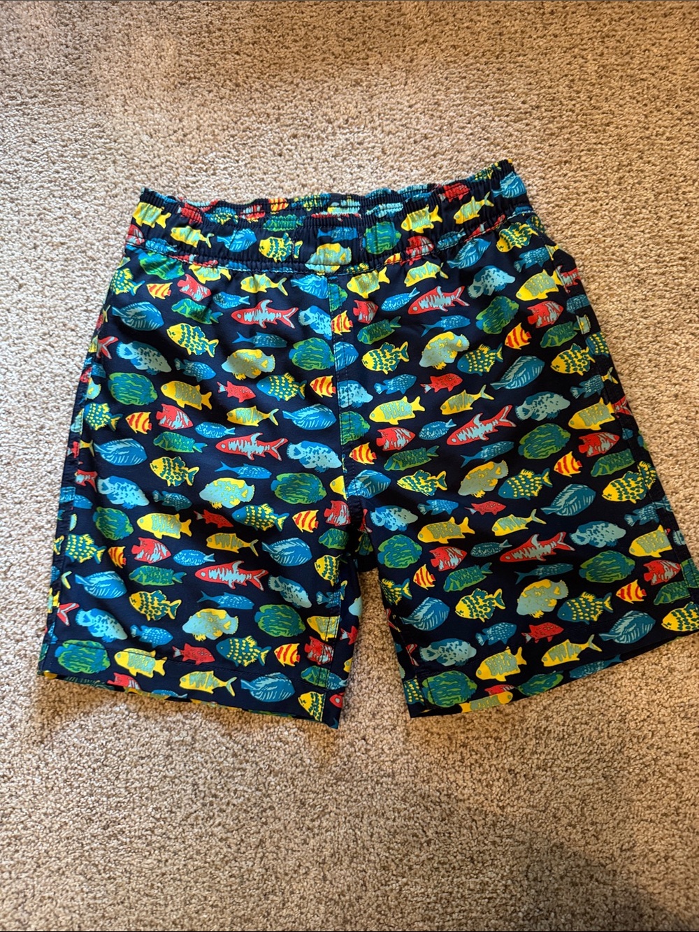 JCrew Crewcuts Navy Multi Fish Pattern Kids Swim Trunks